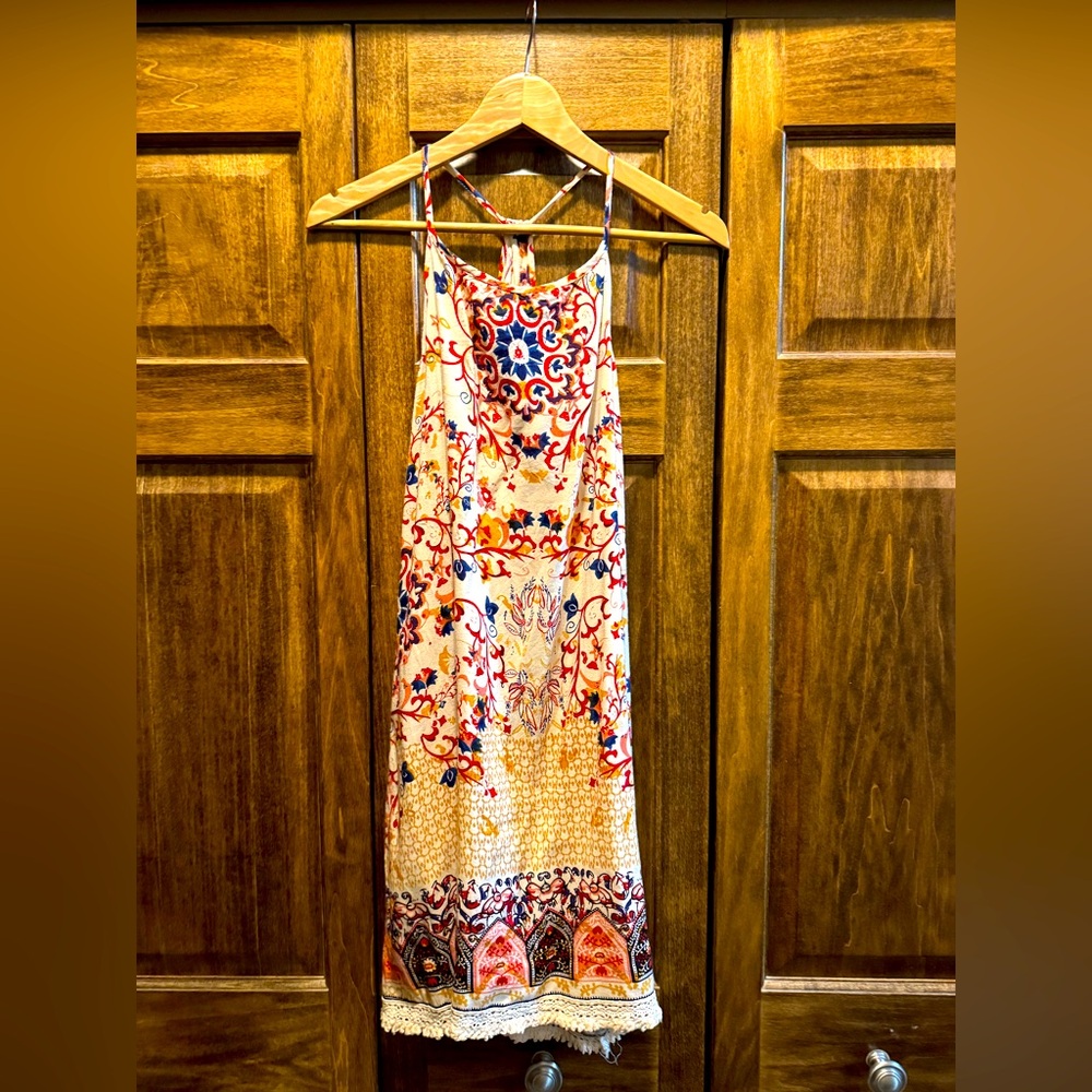 Angie Cream and Red Halter Sundress